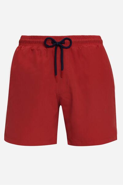 Tudors Men's Red Swimsuit - Standard Fit, Quick Dry Patterned Swim Shorts