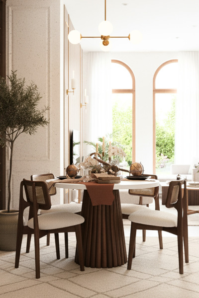 Woodenbend Monaco Ceviz Beyaz Masa Sandalye Takımı 100x100 – 4 Doğal Hazeranl...