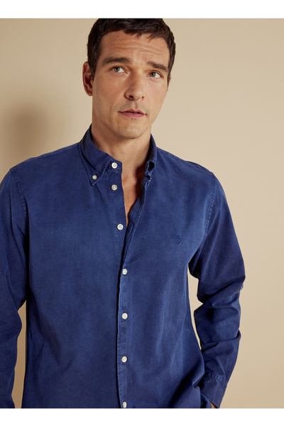 BROOKS BROTHERS Regular Fit Düğmeli Yaka Lacivert Erkek Gömlek BBSS25MSH011