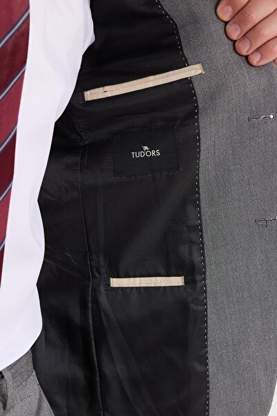 Tudors Erkek Regular Fit Esnek Likralı Kumaş Mono Yaka Torba Cepli Takım Elbise