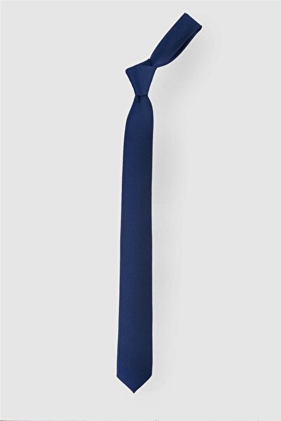Tudors Kendinden Desenli Düz Erkek İndigo Kravat