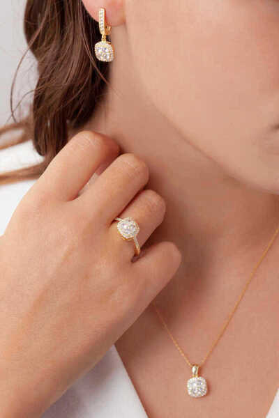 aga kulche Baget Kare Kadın Gümüş Set Gold S50GB 925