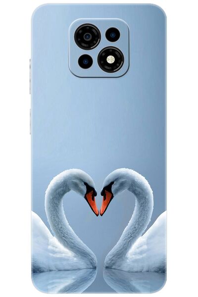 CASPER Via M30 / M30 Plus / M35 Uyumlu Kılıf Desen Baskılı Silikon Kuğ ve Kalp STK:305 CP-QWT78jU