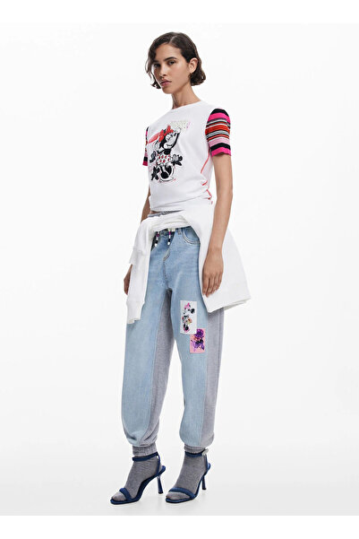 Desigual Bisiklet Yaka Baskılı Beyaz Kadın T-Shirt 25SWTK39