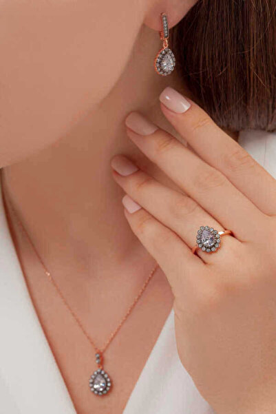 aga kulche Damla Model Gümüş Takı Seti Kalemli S60EB 925