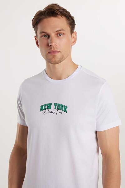 Tudors Ανδρικό T-shirt Slim Fit Slim Fit 100% βαμβακερό τυπωμένο λευκό μπλουζάκι με λαιμόκοψη