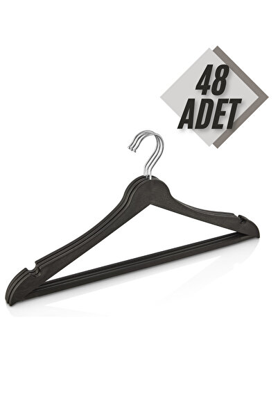 Genel Markalar 48 Adet Siyah Ahşap Görünümlü Plastik Elbise Askısı