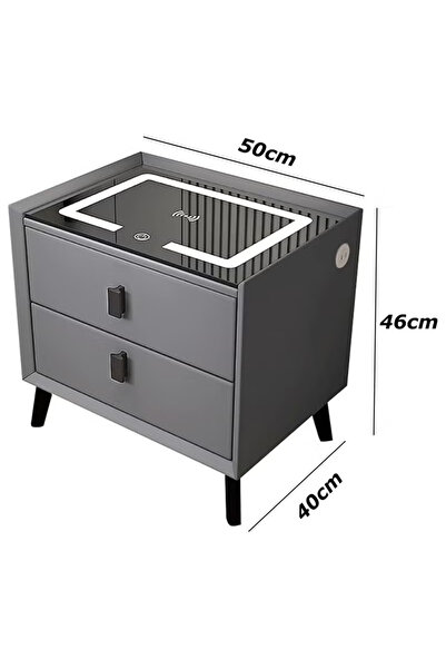 Domuik Bedside Table with 2 Drawers, Wireless Charging Nightstand, Modern Smart Table, End Table wi