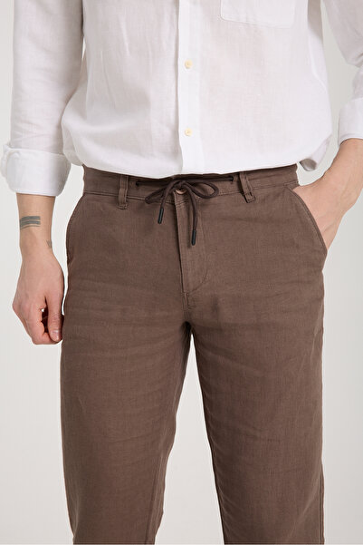 muzzo jeans Brown 100% Linen Trousers with Elastic Waist