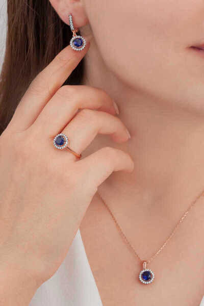 aga kulche Tek Taş Gümüş Takı Seti Kalemli S66EL 925