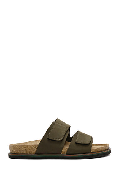 Derimod Men's Khaki Nubuck Leather Slippers 25Sfd6253V3