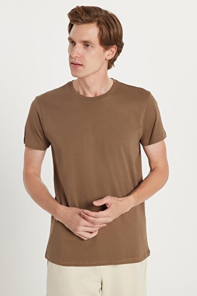 Tudors Unisex Slim Fit Slim Fit 100% βαμβακερό μπλουζάκι με μαλακή υφή καφέ Crew λαιμόκοψη