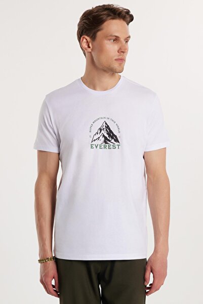 Tudors Men's Slim Fit Slim Fit 100% Cotton Soft Texture Printed White Crew Neck T-Shirt