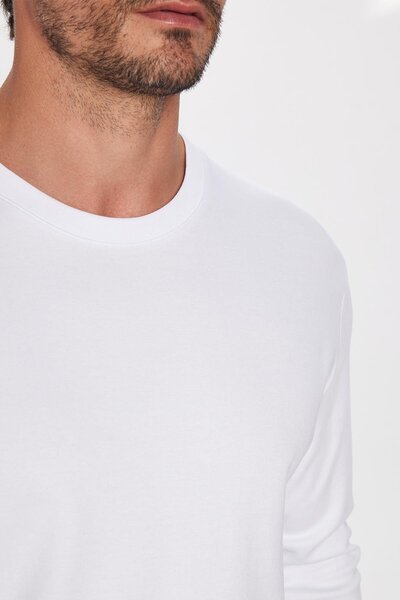 Tudors Unisex Relax Fit Relaxed Fit 100% βαμβακερό μακρυμάνικο μπλουζάκι με λαιμόκοψη λευκό Basic