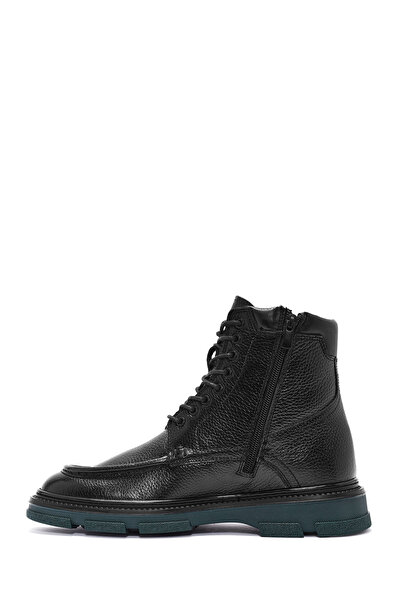 Derimod Men's Black Lace-Up Zipper Detailed Leather Casual Boots 24Wfd6046Ft