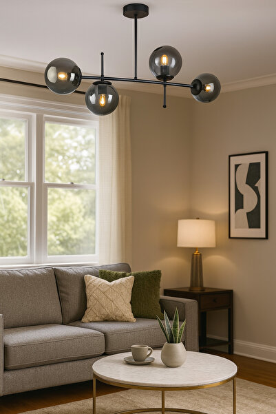 Modavize Feris Modern Tasarım Salon Mutfak Yatak Odası Siyah Renk Füme Camlı 4 Lü Avize