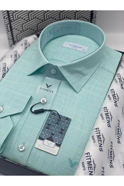 Fitmens Classic Long Sleeve Pocketless Linen Collar Buttoned Bottom Men's Shirt with Gift Box Fs-003686 - Mint
