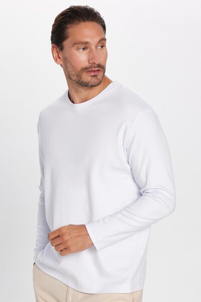 Tudors Unisex Relax Fit Relaxed Fit 100% βαμβακερό μακρυμάνικο μπλουζάκι με λαιμόκοψη λευκό Basic