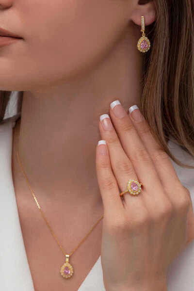 aga kulche Damla Model Gümüş Takı Seti Gold S60GP 925