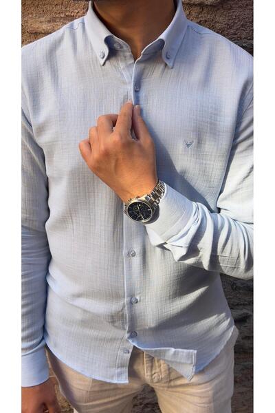 Fitmens Slim Fit Uzun Kol Müslin Pamuk Rahat Nefes Alabilen Kumaştan Yaka Düğmeli Hediye Kutulu Erkek Gömlek