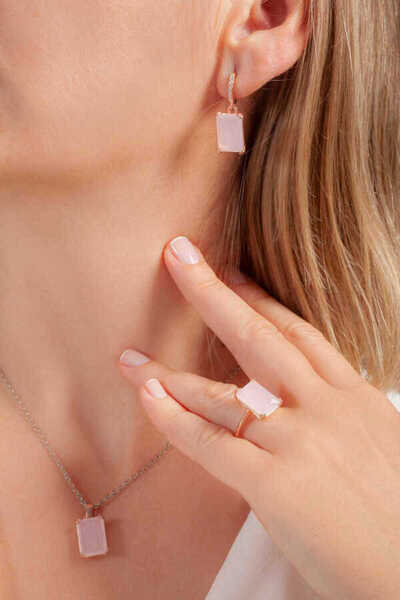 aga kulche Pembe Kuvars Gümüş Takı Seti S88KP 925