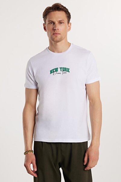 Tudors Ανδρικό T-shirt Slim Fit Slim Fit 100% βαμβακερό τυπωμένο λευκό μπλουζάκι με λαιμόκοψη