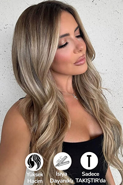 TAKIŞTIR Isıya Dayanıklı Yarımay Çıt Çıt Saç - 4#/613# - Küllü Kumral Balyaj ...