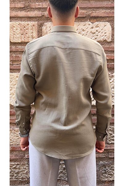 Fitmens Slim Fit Uzun Kol Müslin Pamuk Rahat Nefes Alabilen Kumaştan Yaka Düğmeli Hediye Kutulu Erkek Gömlek