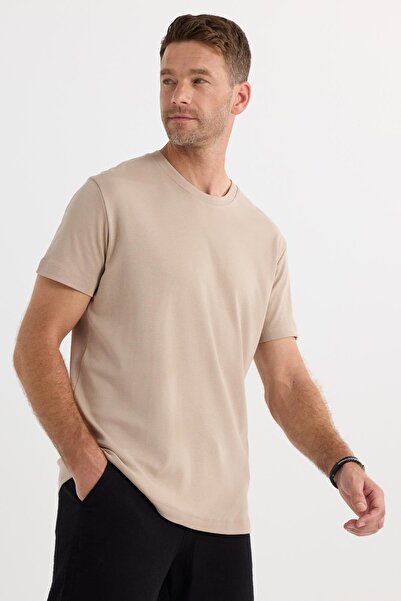 Tudors Unisex Relax Fit Άνετη εφαρμογή 100% βαμβακερή μαλακή υφή Ελαφρύ χοντρό μπεζ μπλουζάκι με λαιμόκοψη