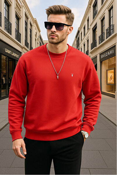 COMBİNE MİCHAİL Kırmızı Renk Basic Bisiklet Yaka Relaxed Regular Erkek Sweatshirt