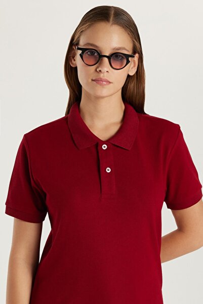 Tudors Erkek Slim Fit Dar Kesim Pamuklu Yumuşak Doku Nefes Alan Kumaş Kıvrılmaz Yaka Bordo Polo Yaka Tişört