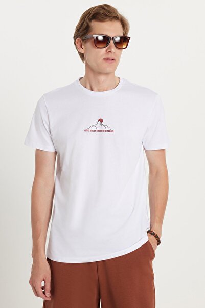 Tudors Ανδρικό T-shirt Slim Fit Slim Fit 100% βαμβακερό τυπωμένο λευκό μπλουζάκι με λαιμόκοψη