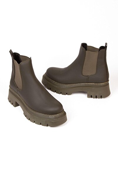 Mubiano 335-Y Kadın Yeşil Kalın Taban Chelsea Kısa Bot&Bootie&Postal