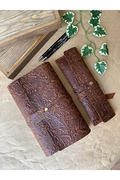 ALESTA LEATHER (İSİM YAZIYORUZ) Kitap Kılıfı Kalemlik Seti - El Yapımı Hakiki...