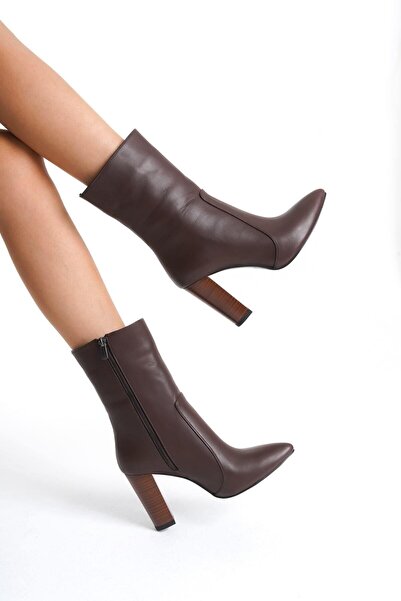 Mubiano Collection Cizme scurte cu toc pentru femei, din piele naturală, cu f...