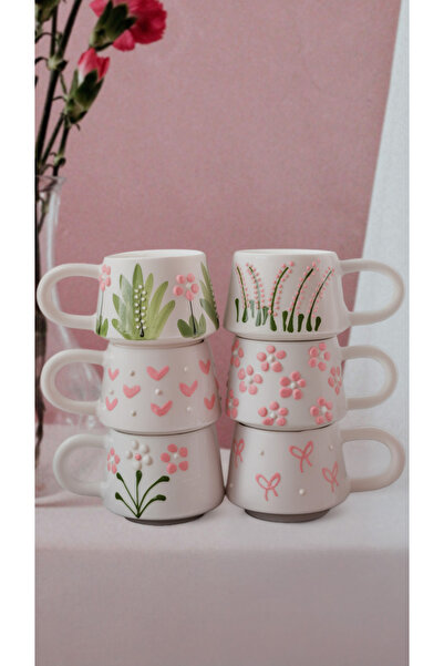 touchmughm Pink Bow Pattern Special Embossed Hand-Painted Ceramic Mug, Double, Coffee Cup, Mug