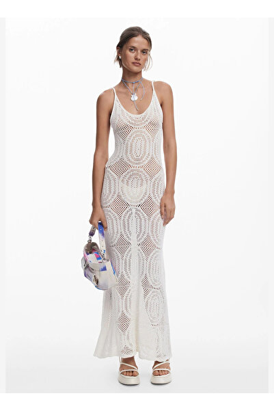 Desigual U Yaka Düz Beyaz Uzun Kadın Elbise 25SWVF03