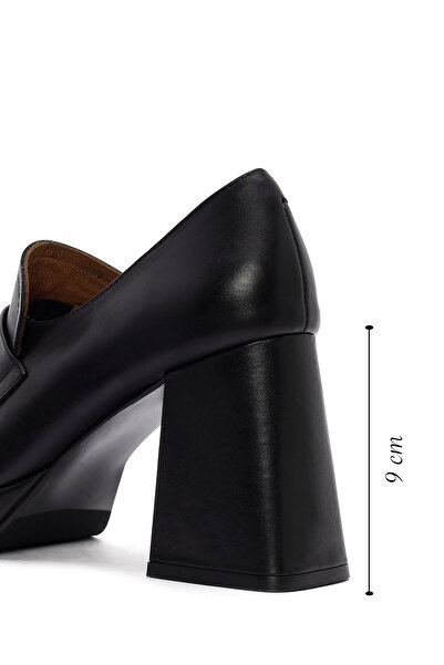 Derimod Дамски черни дебели обувки с висок ток от естествена кожа, мъжествени, ежедневни мокасини 24WFD132918
