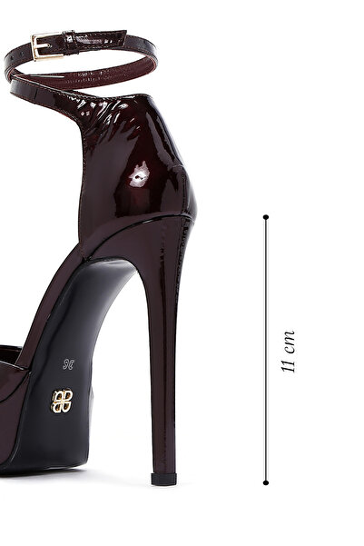 Derimod Claret Red Patent Leather Platform Shoes - Ankle Buckle, Heeled 24WFD 120116