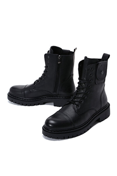 Derimod Black Leather Men's Boots - Zippered, Casual, 24wfd 700318