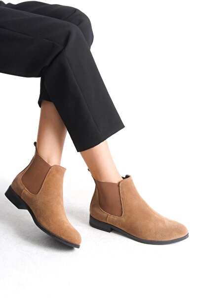Mubiano Collection Mubiano Hakiki Deri Collection Kadın Lastik Detaylı Kısa Süet Bot&Bootie Taba - MCSDT036 - TB