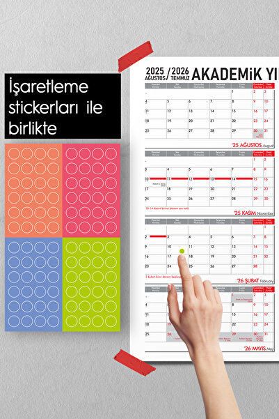 Varyant 2025-2026 Dönemi - Akademik Yıl Duvar Takvimi 50 X 70 Cm Ve Işaretleyici Stickerlar