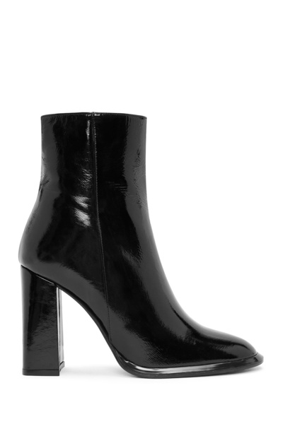 Derimod Women's Black Zippered High Thick Heeled Patent Leather Boots 24Wfd 1...