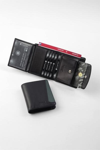 CENGİZ PAKEL Cengizpakel Hakiki Deri Erkek Cüzdan 13681-siyah-yeşil