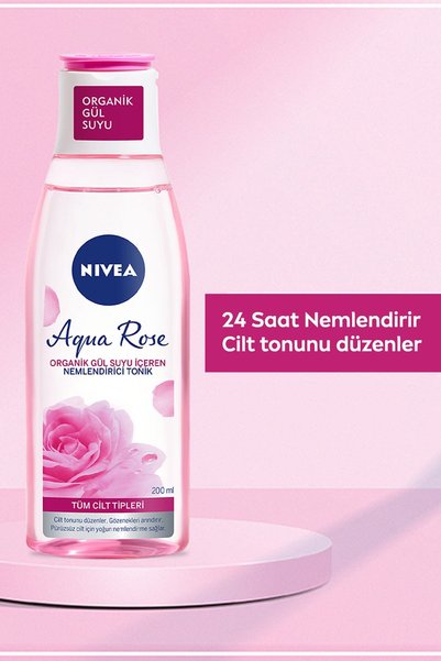 NIVEA Aqua Rose Organik Gül Suyu İçeren Nemlendirici Tonik 200 ml, Nemlendirici, Eşit Cilt Tonu