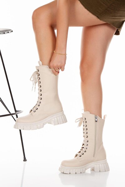 Mubiano حذاء نسائي 466 -BJ ذو مظهر رباط بيج اللون