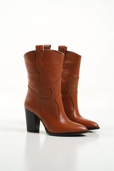 Mubiano Collection Mubiano Hakiki Deri Collection Kadın Topuklu Kovboy Bot Taba - Mcalm4262 - Tb