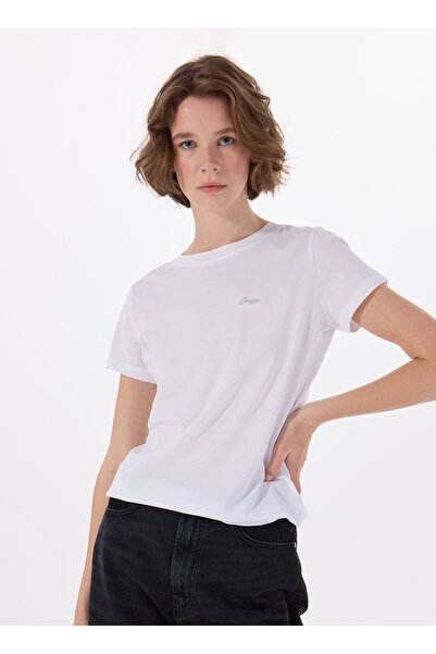 BOSS Bisiklet Yaka Düz Ekru Kadın T-Shirt 50536628