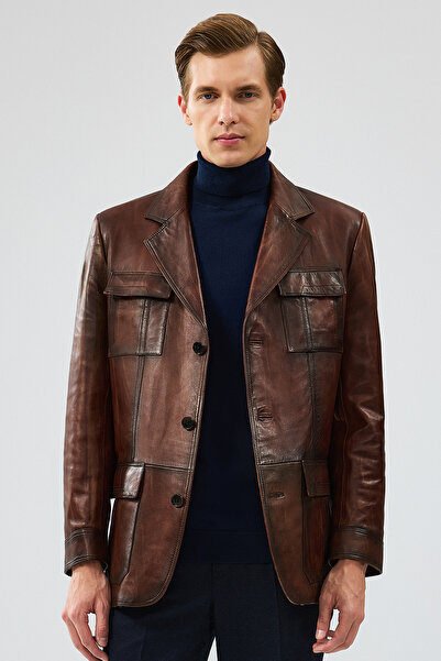 Derimod Kevin Erkek Kahverengi Blazer Deri Ceket 16WGD6154L7