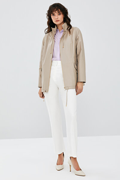 Derimod Nancy Kadın Bej Uzun Deri Mont 23SGE5087R3